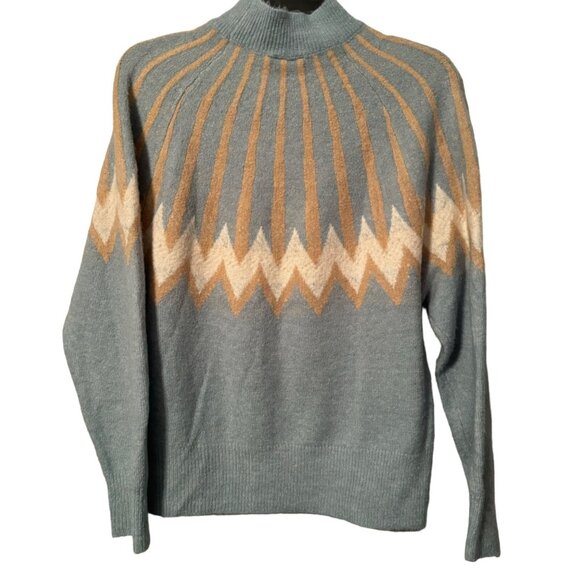 Knit Co-Op Sweaters - Knit Co-Op Womens Blue & Beige Chevron Pattern Sweater Size M Acrylic/Polyester